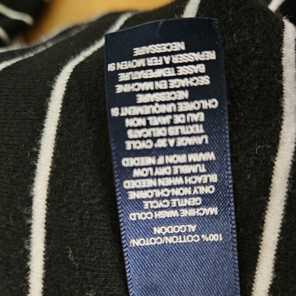 Chaps Womens' 3/4 Sleeve Black White Stripe Knit Top Laced Accent Sleeve Size M - Picture 7 of 7